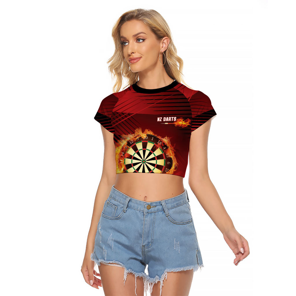 Personalised Darts New Zealand Raglan Cropped T Shirt Silver Fern Red Color