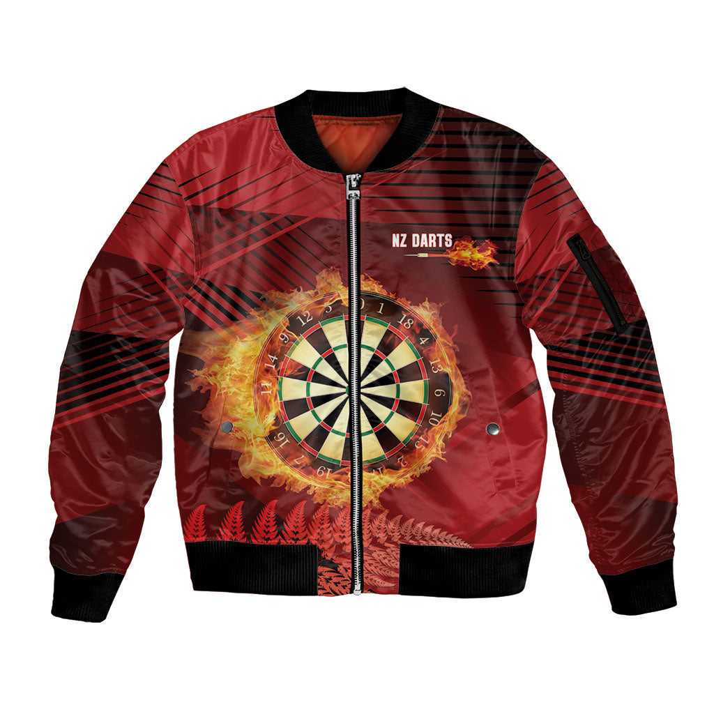 Personalised Darts New Zealand Sleeve Zip Bomber Jacket Silver Fern Red Color
