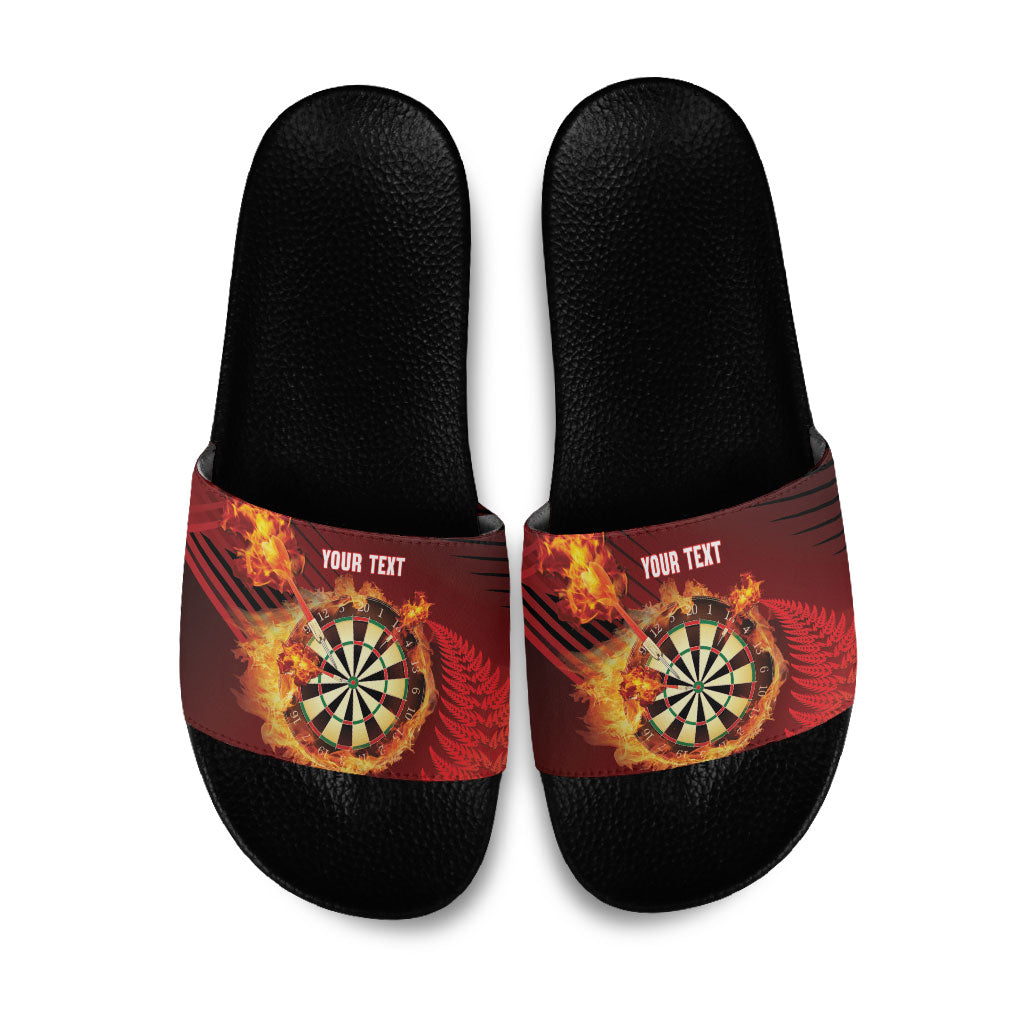 Personalised Darts New Zealand Slide Sandals Silver Fern Red Color