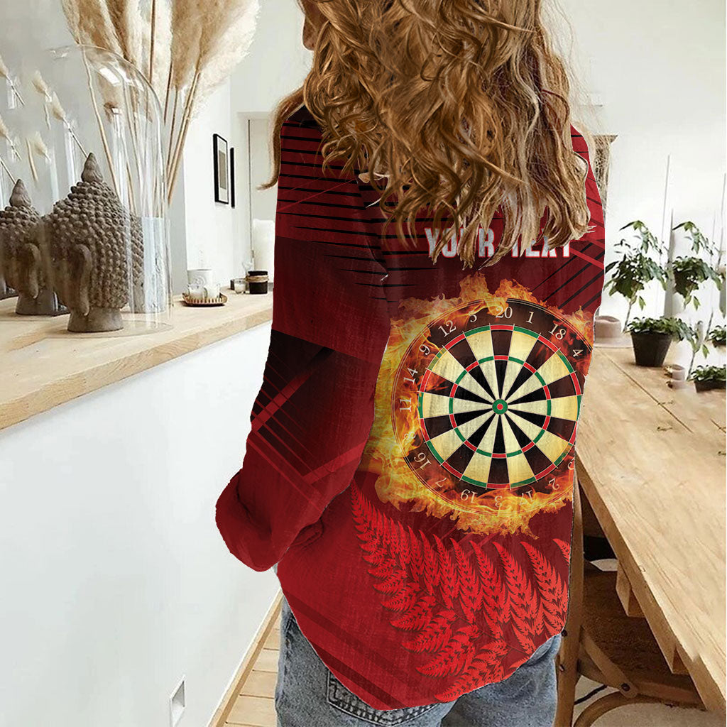 Personalised Darts New Zealand Women Casual Shirt Silver Fern Red Color LT22 - Polynesian Pride
