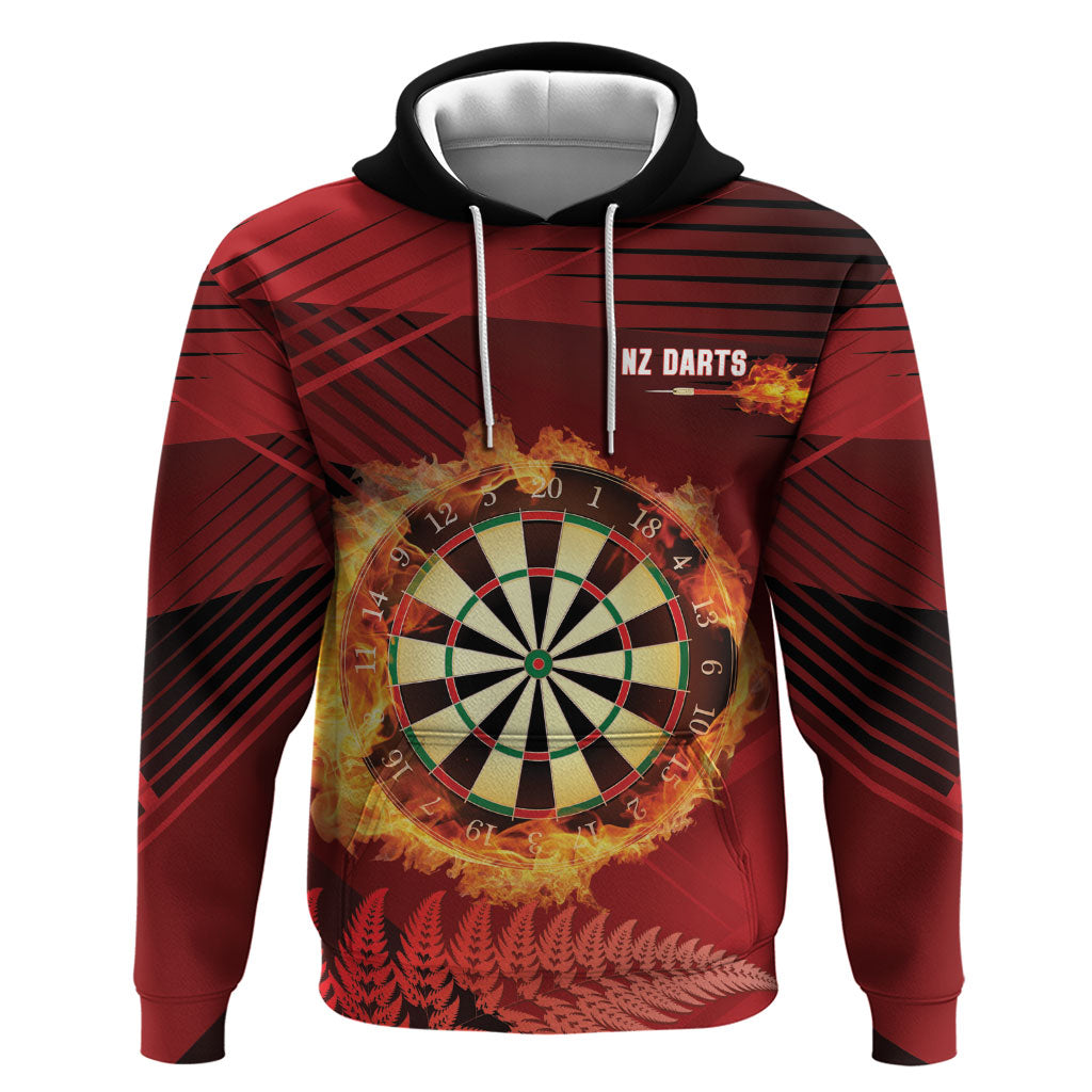Personalised Darts New Zealand Zip Hoodie Silver Fern Red Color