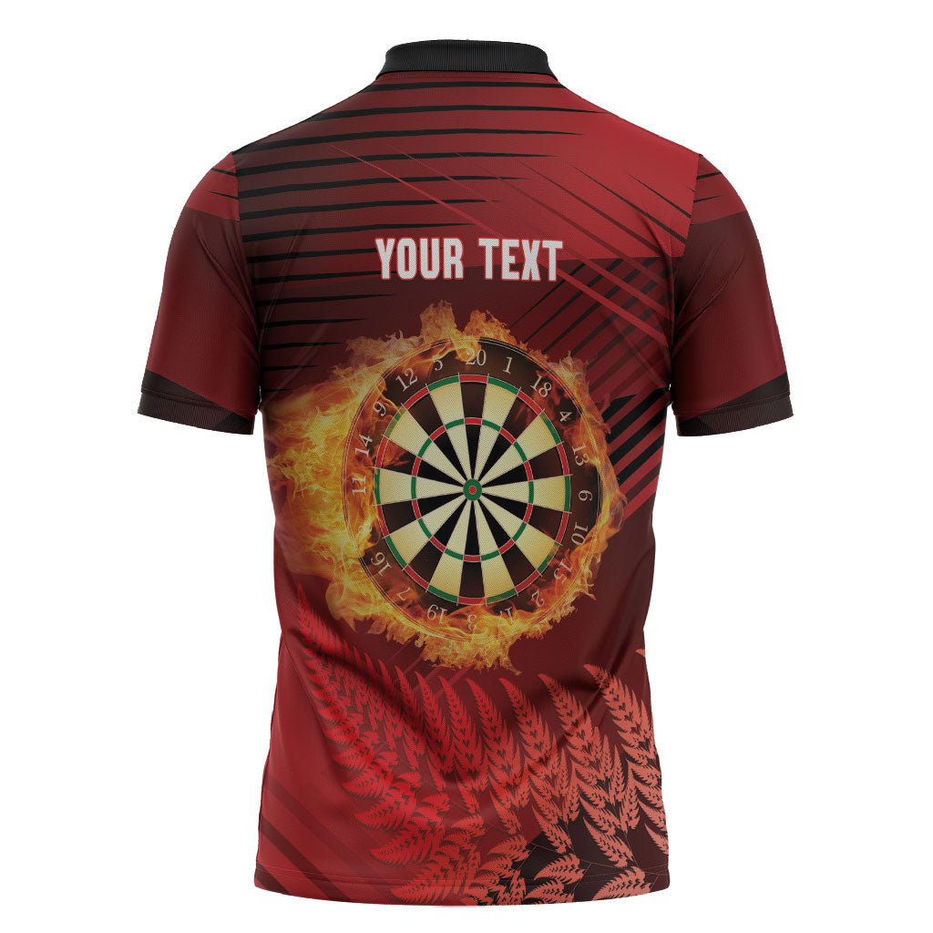 Personalised Darts New Zealand Zipper Polo Shirt Silver Fern Red Color