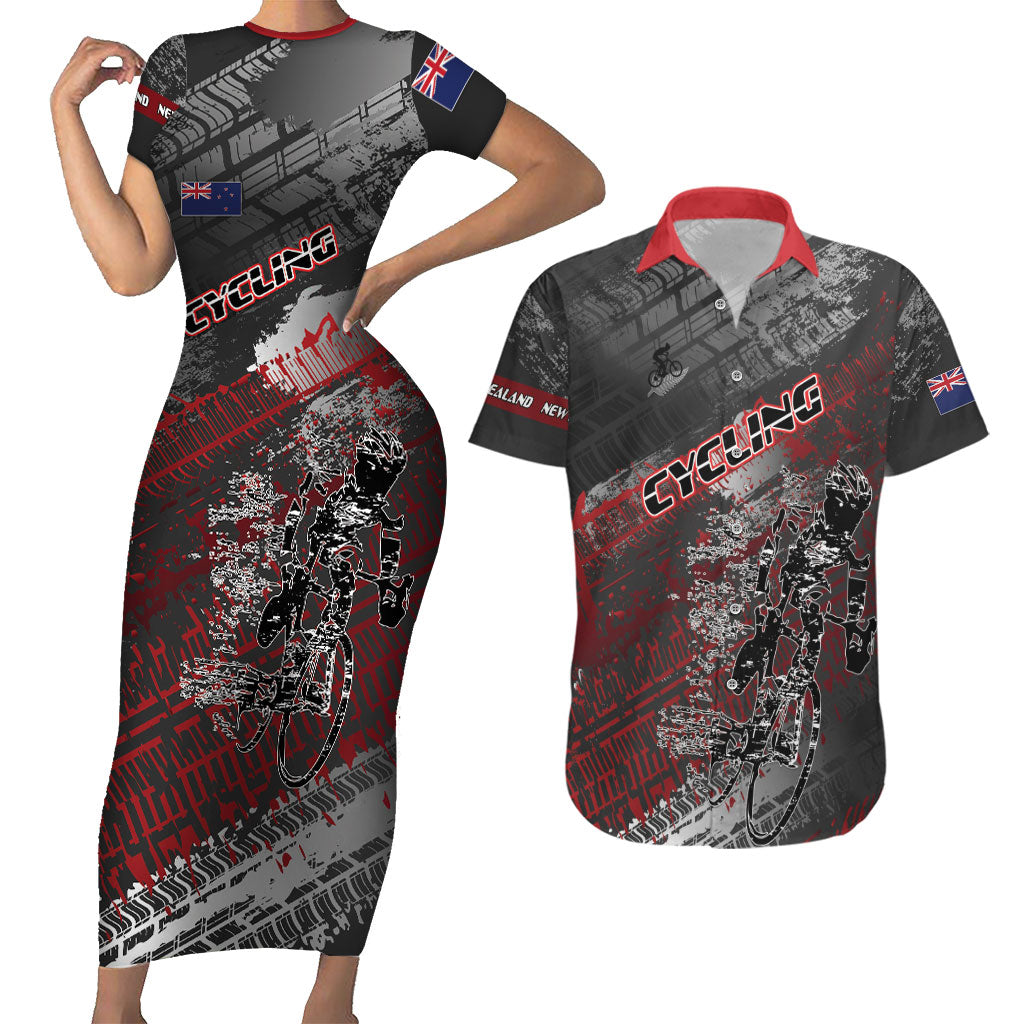 Personalised Cycling New Zealand Couples Matching Short Sleeve Bodycon Dress and Hawaiian Shirt Aotearoa Pride Sportswear