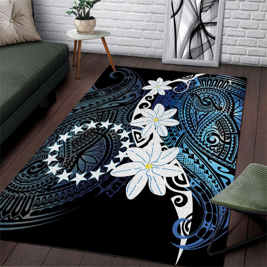 Cook Islands Maori Language Week Area Rug Tiare Maori Kuki Airani Blue Pattern