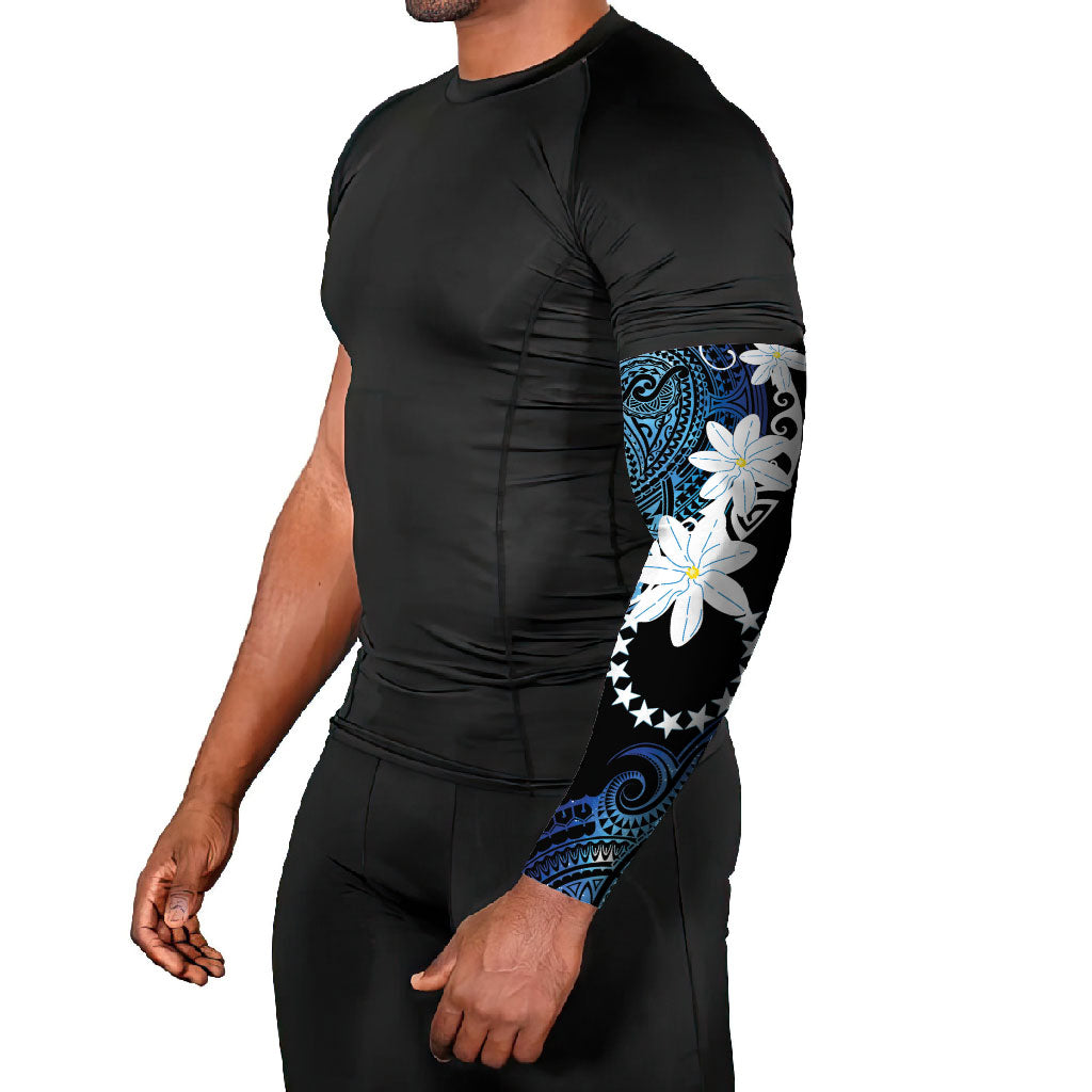 Cook Islands Maori Language Week Arm Sleeves Tiare Maori Kuki Airani Blue Pattern
