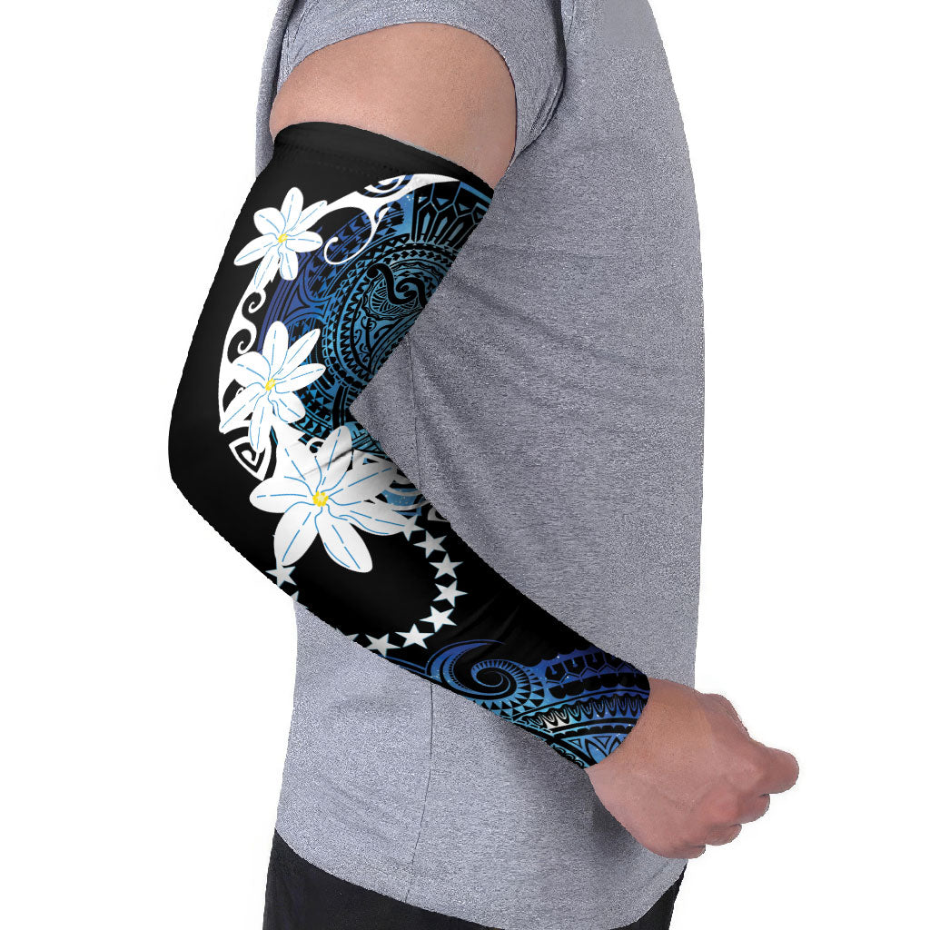 Cook Islands Maori Language Week Arm Sleeves Tiare Maori Kuki Airani Blue Pattern