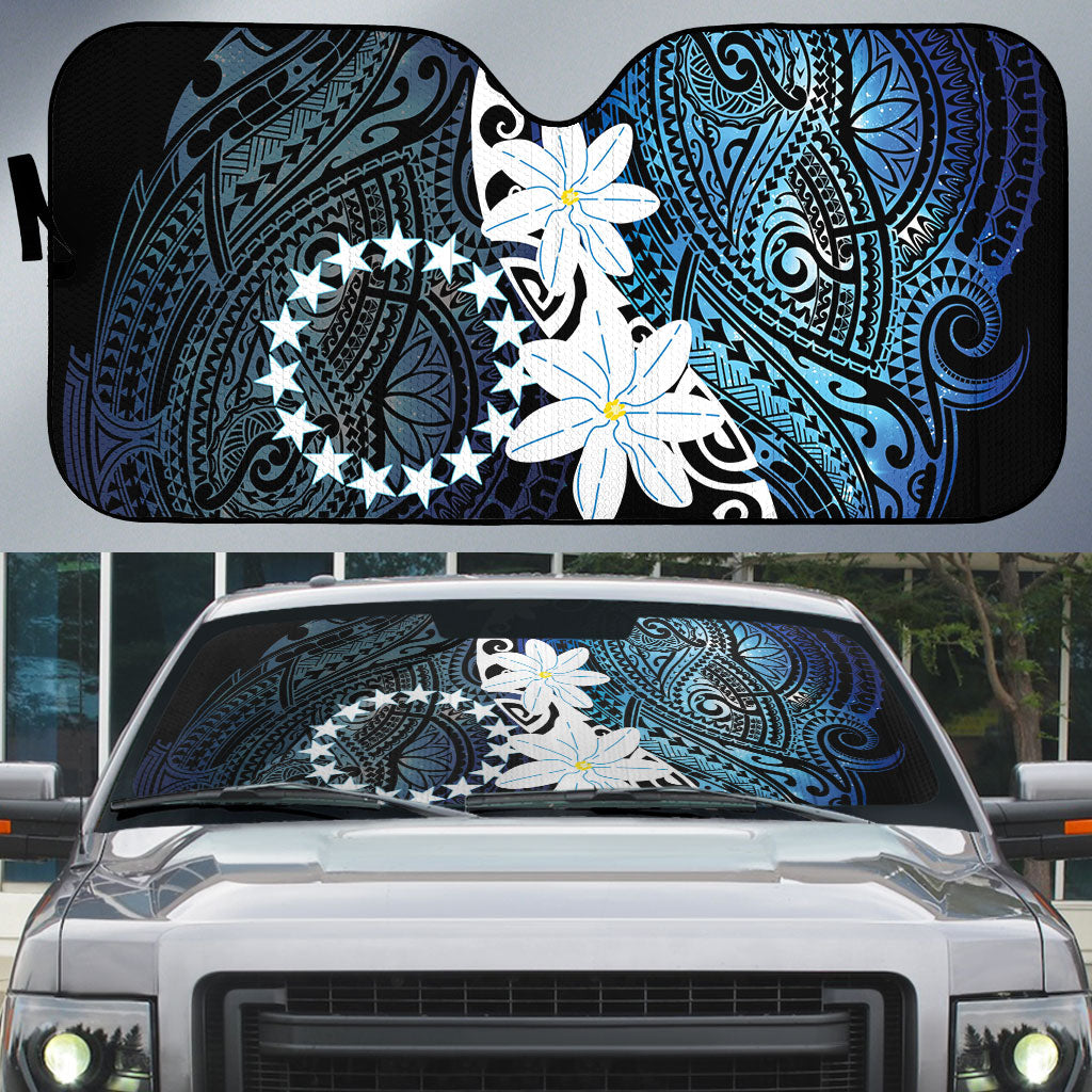 Cook Islands Maori Language Week Auto Sun Shade Tiare Maori Kuki Airani Blue Pattern