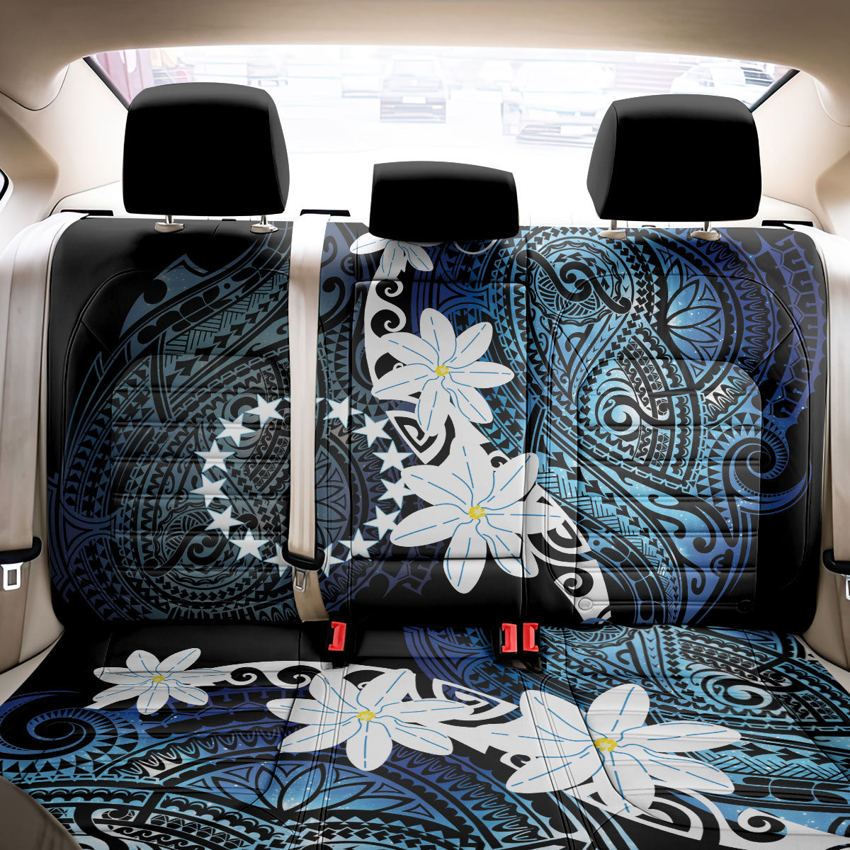 Cook Islands Maori Language Week Back Car Seat Cover Tiare Maori Kuki Airani Blue Pattern