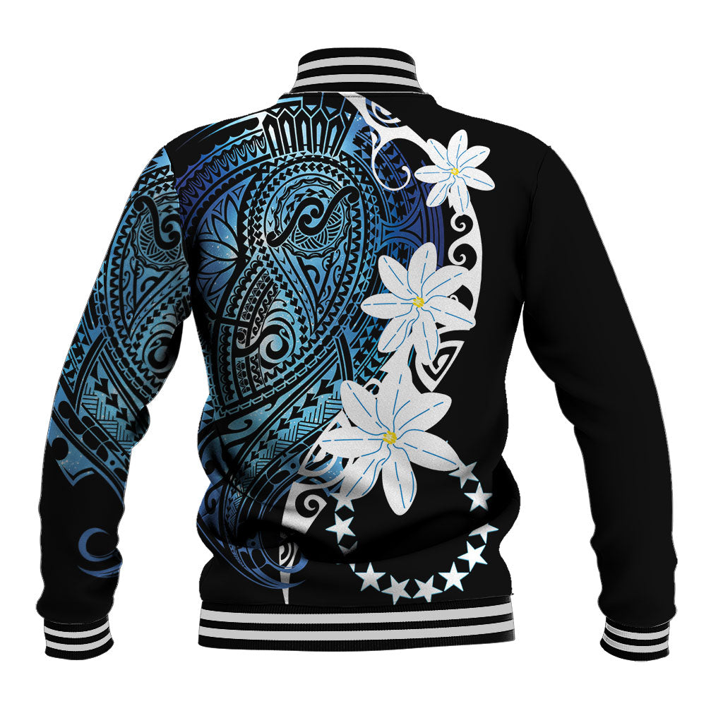 Cook Islands Maori Language Week Baseball Jacket Tiare Maori Kuki Airani Blue Pattern