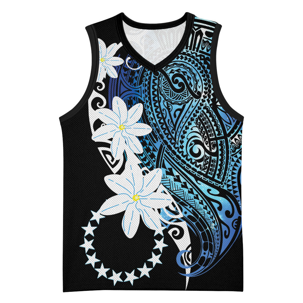 Cook Islands Maori Language Week Basketball Jersey Tiare Maori Kuki Airani Blue Pattern
