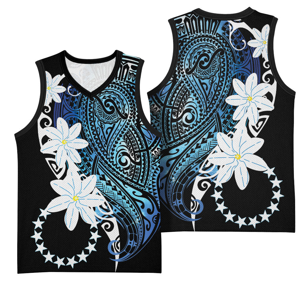 Cook Islands Maori Language Week Basketball Jersey Tiare Maori Kuki Airani Blue Pattern