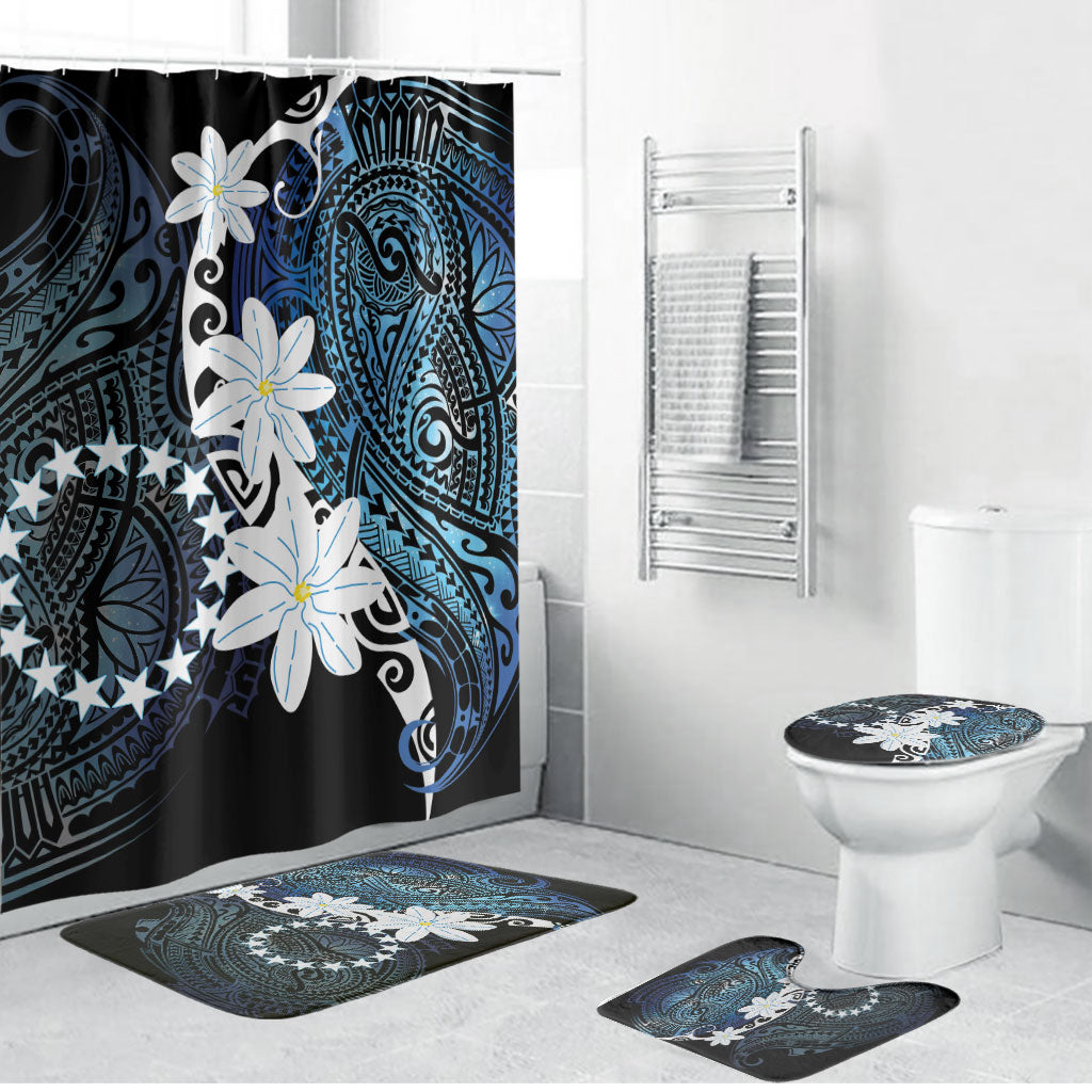 Cook Islands Maori Language Week Bathroom Set Tiare Maori Kuki Airani Blue Pattern