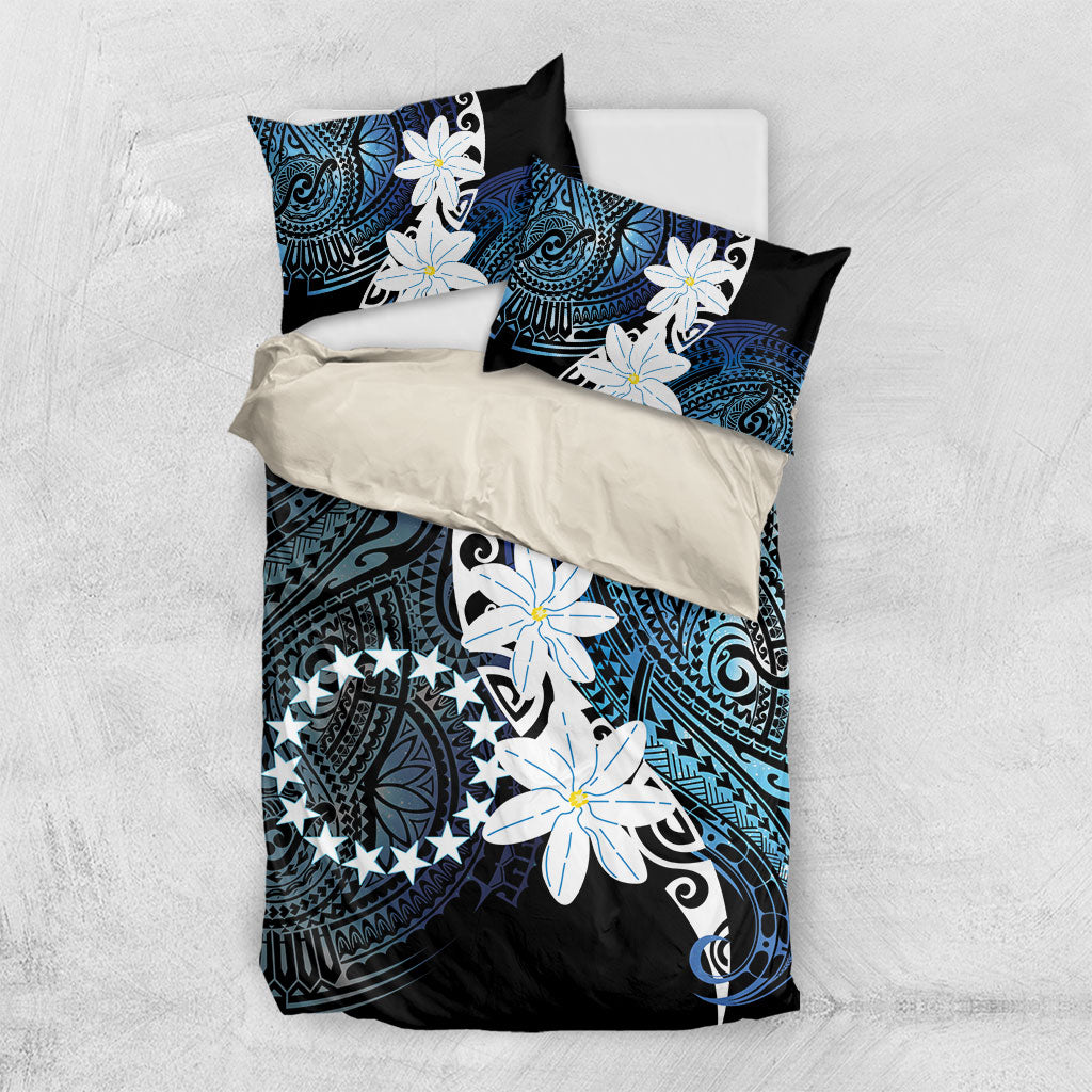 Cook Islands Maori Language Week Bedding Set Tiare Maori Kuki Airani Blue Pattern