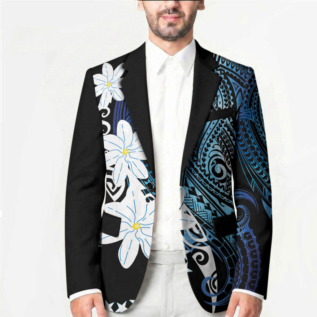 Cook Islands Maori Language Week Blazer Tiare Maori Kuki Airani Blue Pattern
