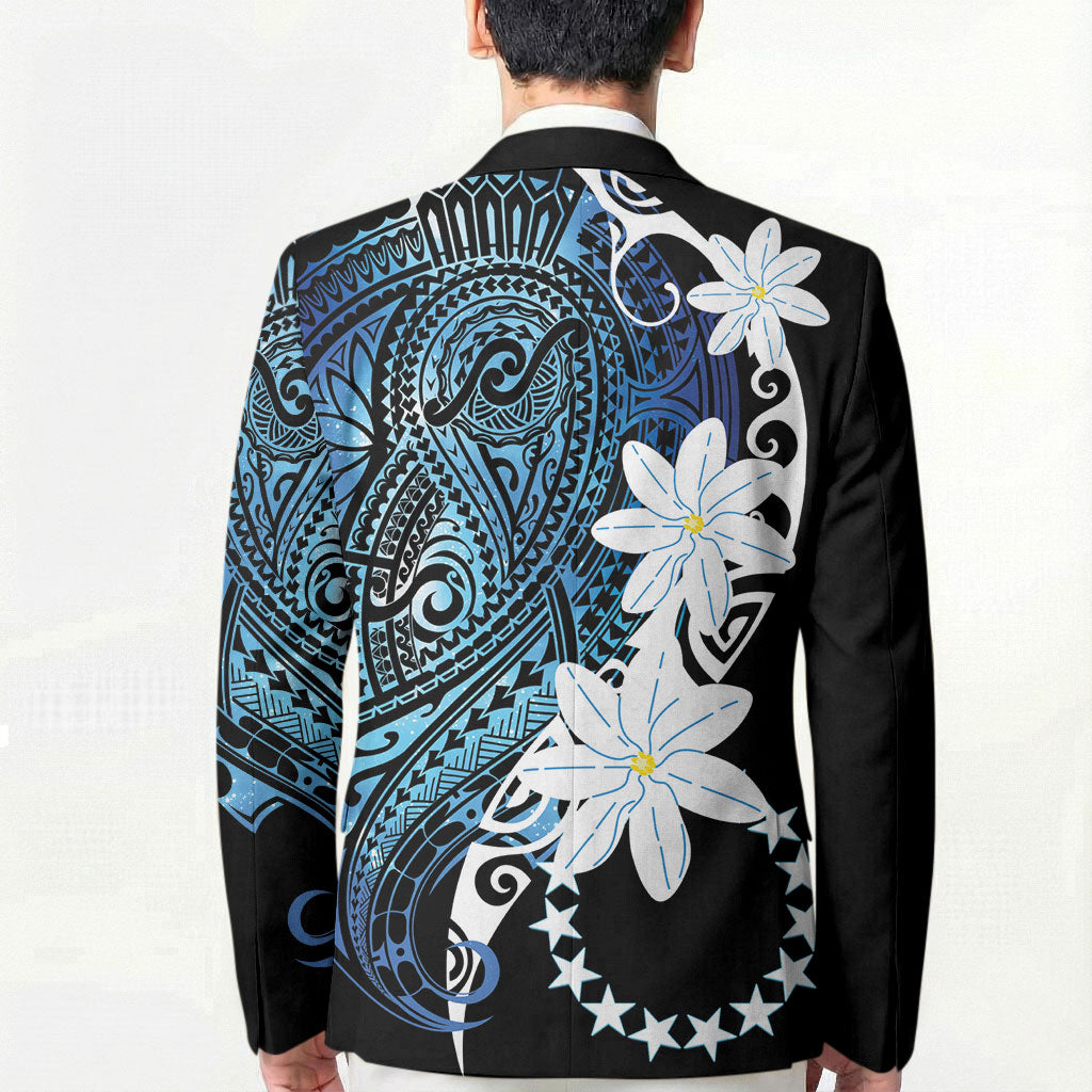 Cook Islands Maori Language Week Blazer Tiare Maori Kuki Airani Blue Pattern