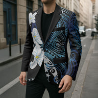 Cook Islands Maori Language Week Blazer Tiare Maori Kuki Airani Blue Pattern