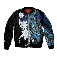 Cook Islands Maori Language Week Bomber Jacket Tiare Maori Kuki Airani Blue Pattern