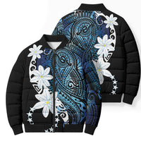 Cook Islands Maori Language Week Bomber Puffer Jacket Tiare Maori Kuki Airani Blue Pattern