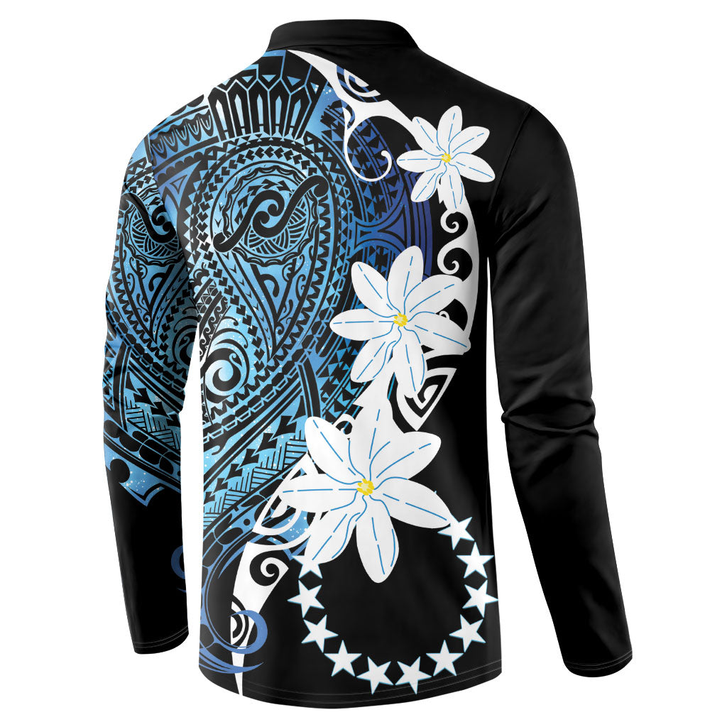 Cook Islands Maori Language Week Button Sweatshirt Tiare Maori Kuki Airani Blue Pattern