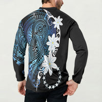 Cook Islands Maori Language Week Button Sweatshirt Tiare Maori Kuki Airani Blue Pattern