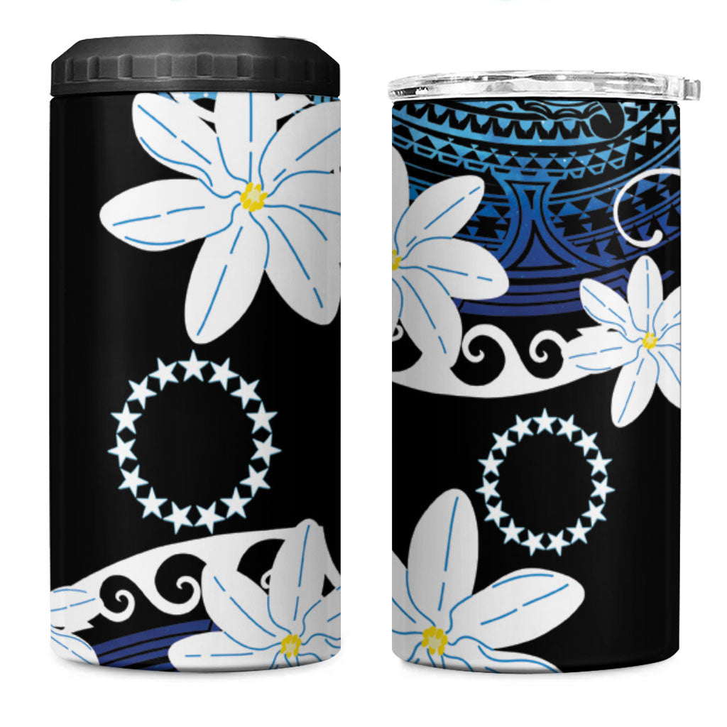 Cook Islands Maori Language Week 4 in 1 Can Cooler Tumbler Tiare Maori Kuki Airani Blue Pattern