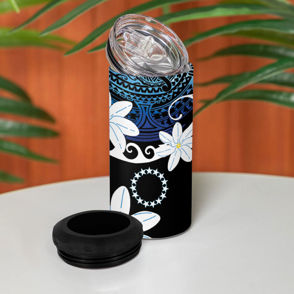 Cook Islands Maori Language Week 4 in 1 Can Cooler Tumbler Tiare Maori Kuki Airani Blue Pattern