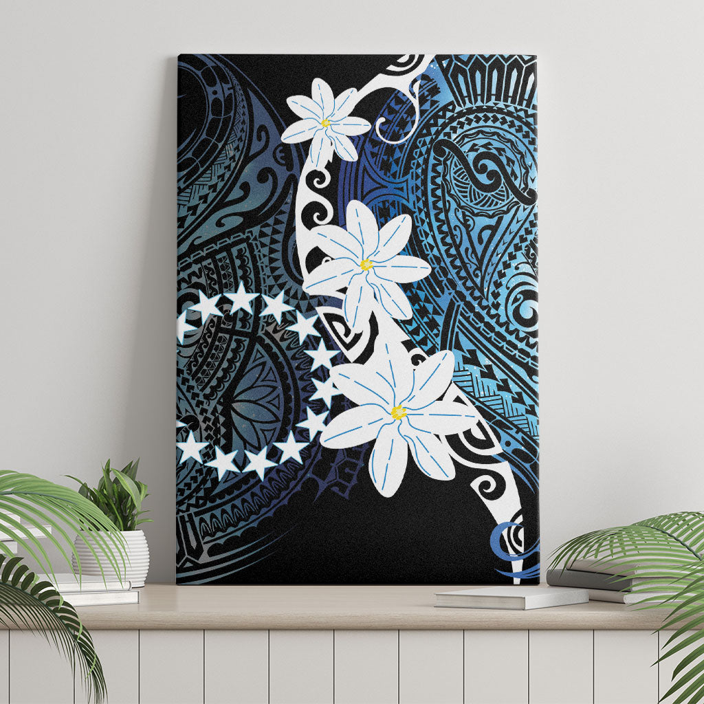 Cook Islands Maori Language Week Canvas Wall Art Tiare Maori Kuki Airani Blue Pattern