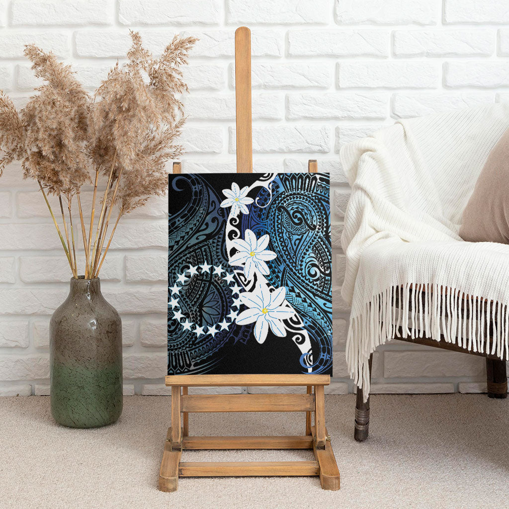 Cook Islands Maori Language Week Canvas Wall Art Tiare Maori Kuki Airani Blue Pattern