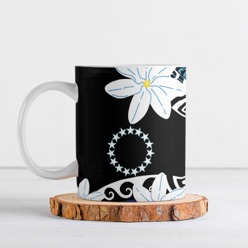 Cook Islands Maori Language Week Ceramic Mug Tiare Maori Kuki Airani Blue Pattern