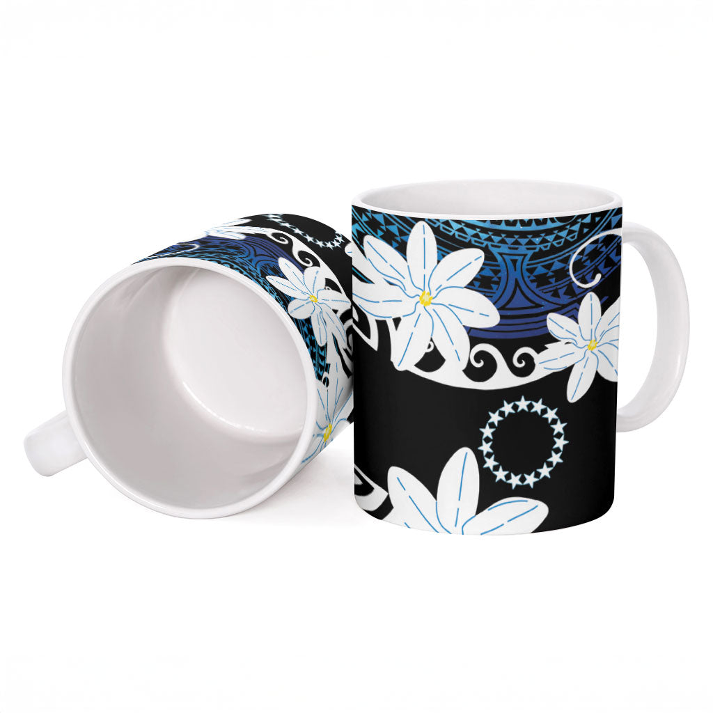 Cook Islands Maori Language Week Ceramic Mug Tiare Maori Kuki Airani Blue Pattern