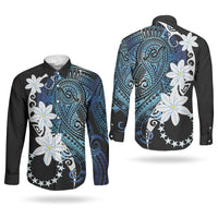 Cook Islands Maori Language Week Couples Matching Mermaid Dress and Long Sleeve Button Shirt Tiare Maori Kuki Airani Blue Pattern