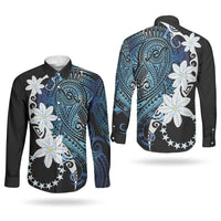 Cook Islands Maori Language Week Couples Matching Summer Maxi Dress and Long Sleeve Button Shirt Tiare Maori Kuki Airani Blue Pattern