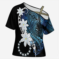 Cook Islands Maori Language Week Cross Shoulder Shirt Tiare Maori Kuki Airani Blue Pattern
