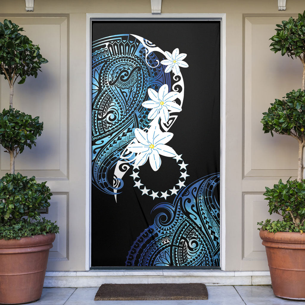Cook Islands Maori Language Week Door Cover Tiare Maori Kuki Airani Blue Pattern