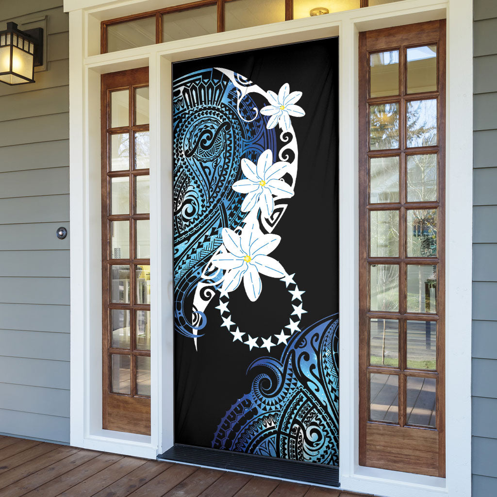 Cook Islands Maori Language Week Door Cover Tiare Maori Kuki Airani Blue Pattern
