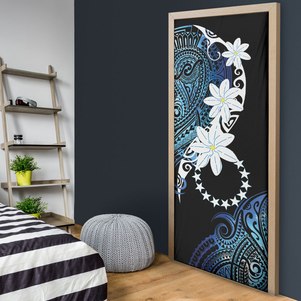 Cook Islands Maori Language Week Door Cover Tiare Maori Kuki Airani Blue Pattern