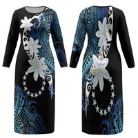Cook Islands Maori Language Week Family Matching Long Sleeve Bodycon Dress and Hawaiian Shirt Tiare Maori Kuki Airani Blue Pattern