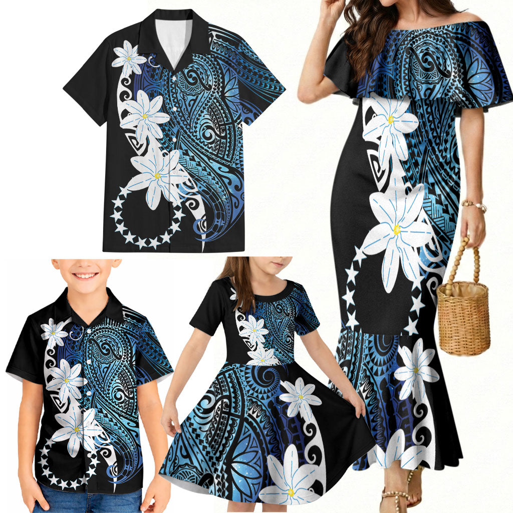 Cook Islands Maori Language Week Family Matching Mermaid Dress and Hawaiian Shirt Tiare Maori Kuki Airani Blue Pattern