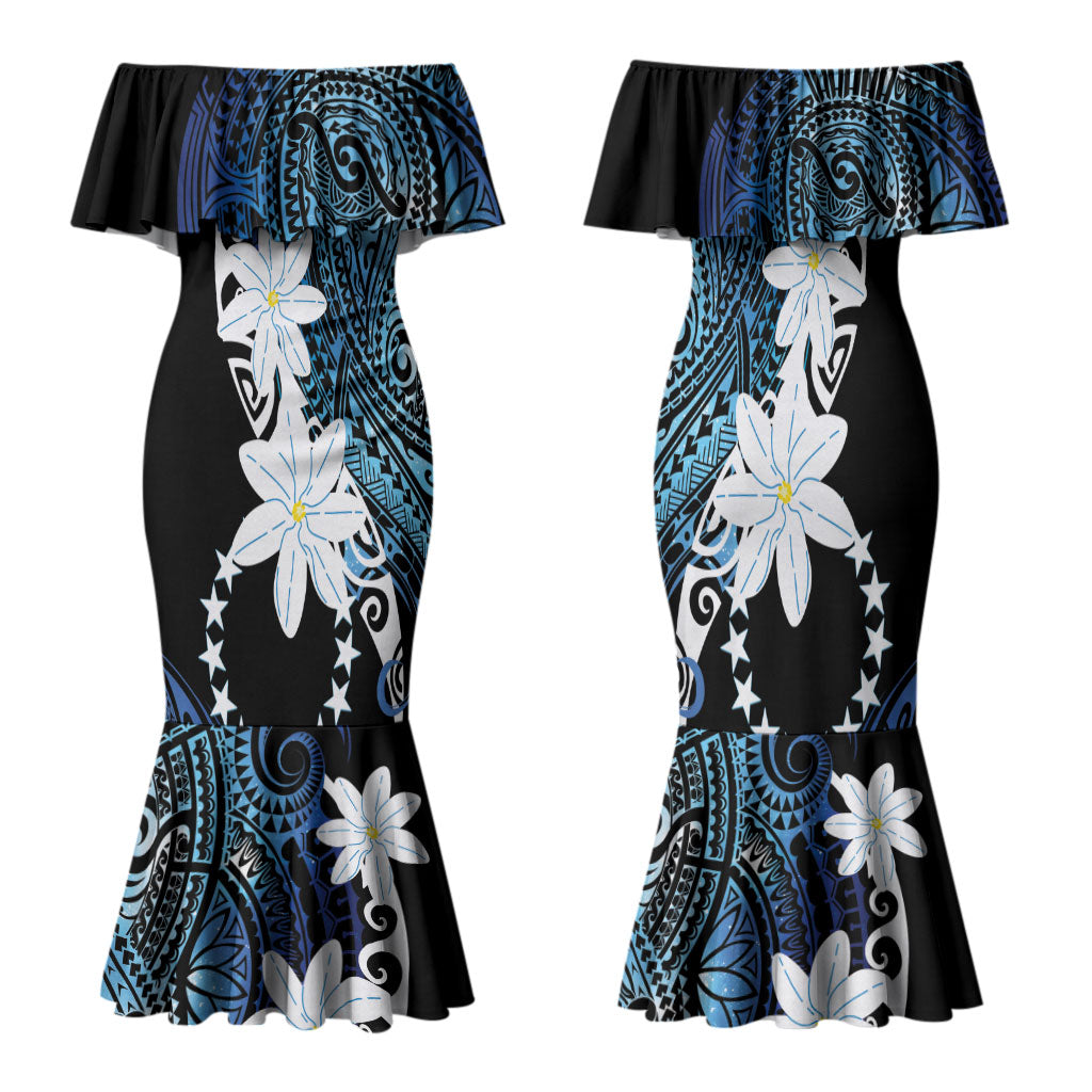 Cook Islands Maori Language Week Family Matching Mermaid Dress and Hawaiian Shirt Tiare Maori Kuki Airani Blue Pattern