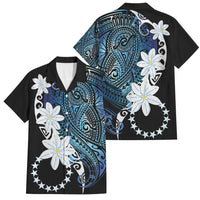 Cook Islands Maori Language Week Family Matching Off Shoulder Short Dress and Hawaiian Shirt Tiare Maori Kuki Airani Blue Pattern