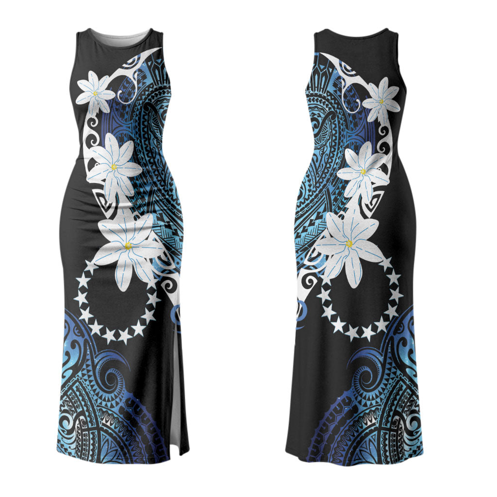 Cook Islands Maori Language Week Family Matching Tank Maxi Dress and Hawaiian Shirt Tiare Maori Kuki Airani Blue Pattern