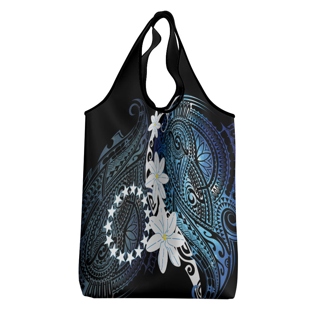 Cook Islands Maori Language Week Grocery Bag Tiare Maori Kuki Airani Blue Pattern