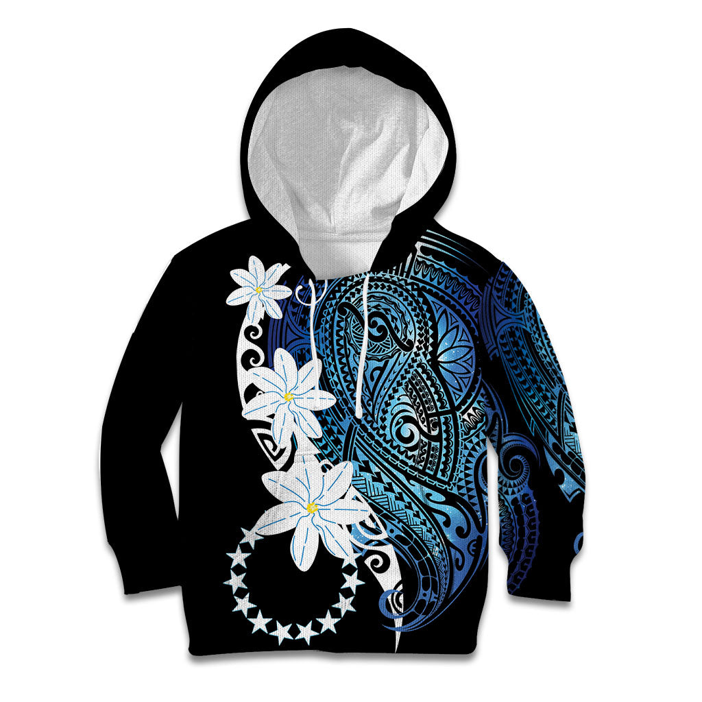 Cook Islands Maori Language Week Kid Hoodie Tiare Maori Kuki Airani Blue Pattern