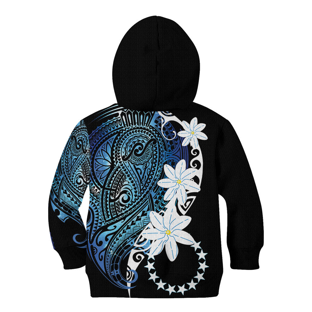 Cook Islands Maori Language Week Kid Hoodie Tiare Maori Kuki Airani Blue Pattern