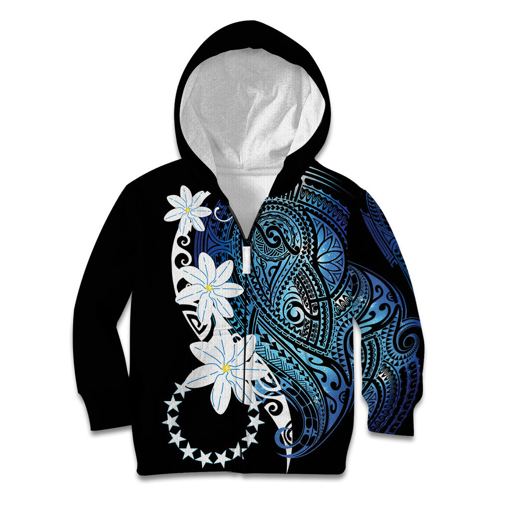 Cook Islands Maori Language Week Kid Hoodie Tiare Maori Kuki Airani Blue Pattern