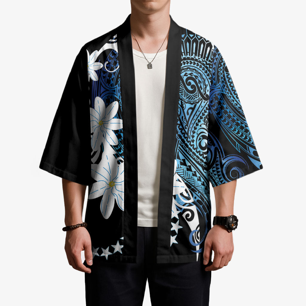 Cook Islands Maori Language Week Kimono Tiare Maori Kuki Airani Blue Pattern