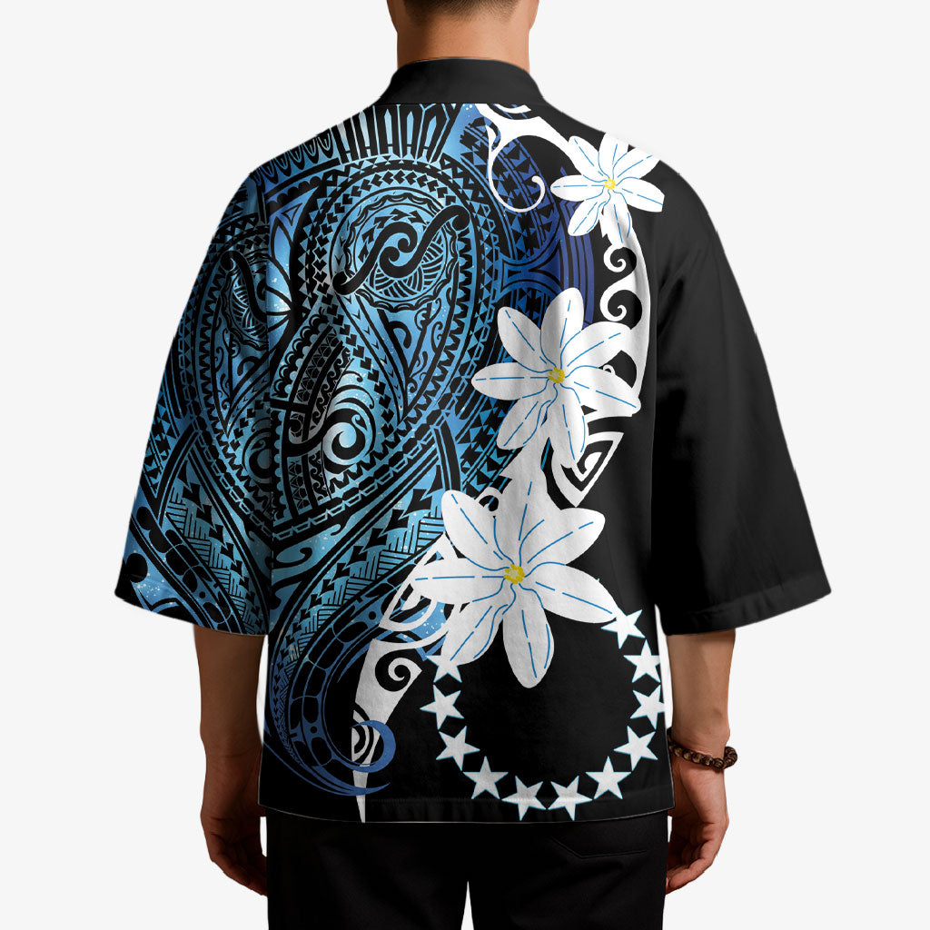 Cook Islands Maori Language Week Kimono Tiare Maori Kuki Airani Blue Pattern
