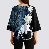 Cook Islands Maori Language Week Kimono Sleeve Blouse Tiare Maori Kuki Airani Blue Pattern