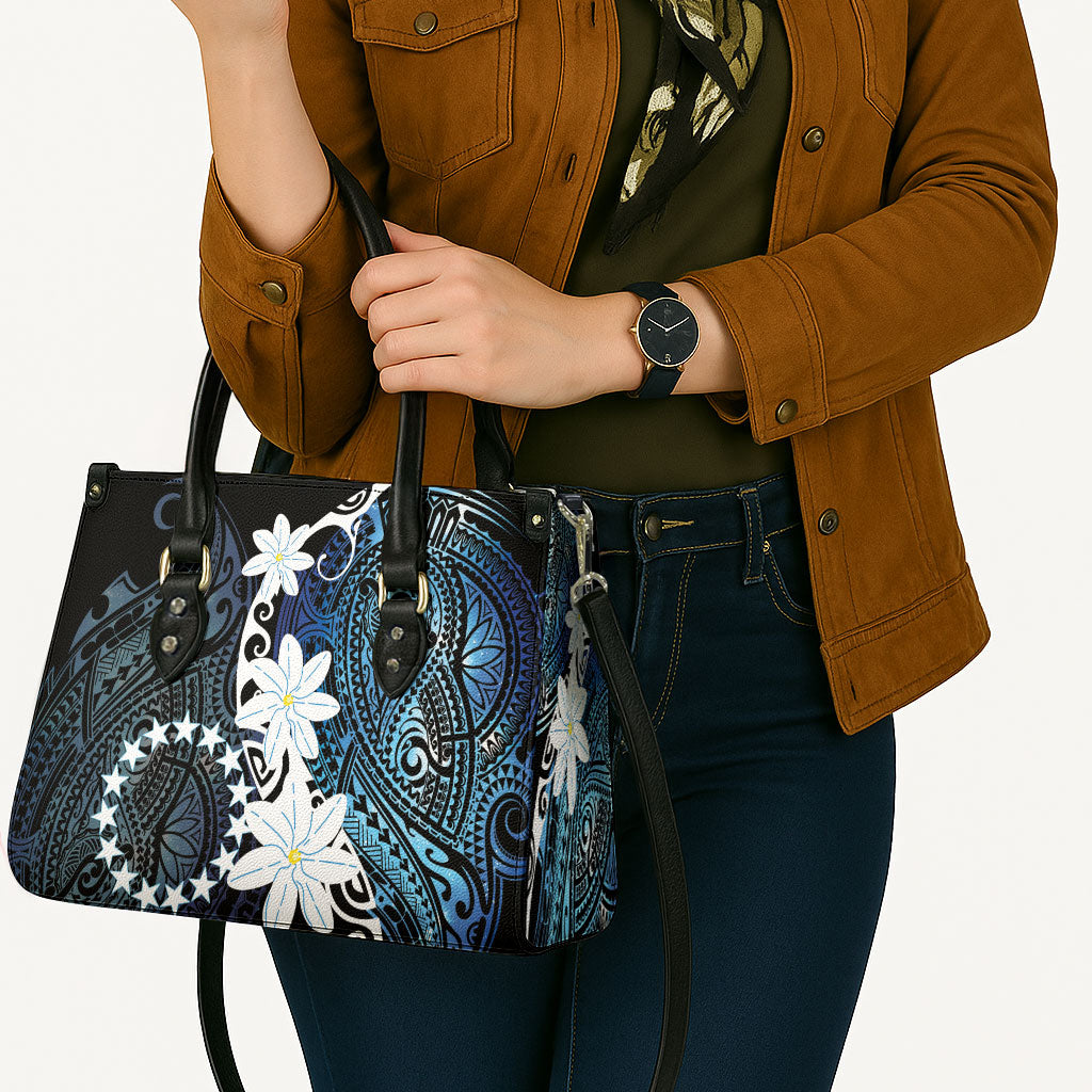 Cook Islands Maori Language Week Leather Bag Tiare Maori Kuki Airani Blue Pattern
