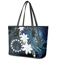 Cook Islands Maori Language Week Leather Tote Bag Tiare Maori Kuki Airani Blue Pattern